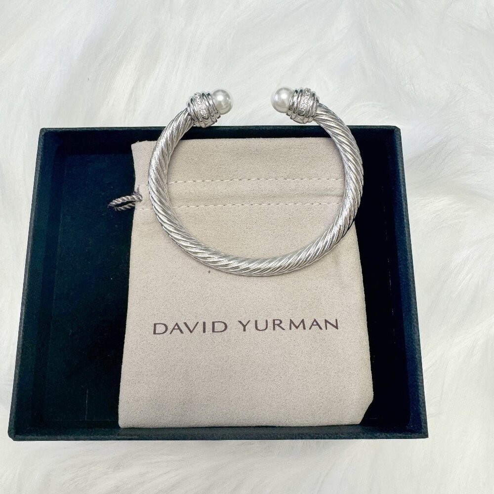 David Yurman Classic Cable Bracelet In Sterling Silver With Pearls And Diamonds